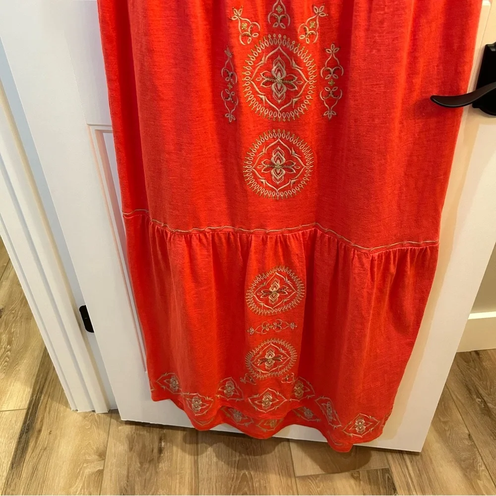 J Jill Embroidered Beaded Sequin Maxi Coral Dress Size M - Picture 8 of 11